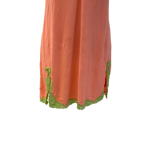 Betsey Johnson Orange and Green Size Large Nighty Cotton and Lace Slip Y2K - Picture 11 of 15